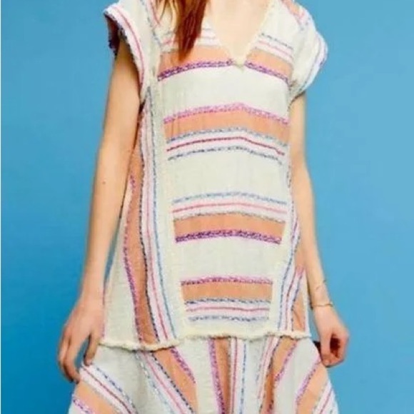 Anthropologie Holding Horses Striped Frayed Hem Mini Dress Boho Size Small - Picture 1 of 7